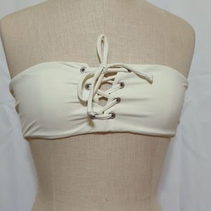 Billabong Sol Searcher Off White Bandeau Removable Strap Lace Up Swim Top sz M